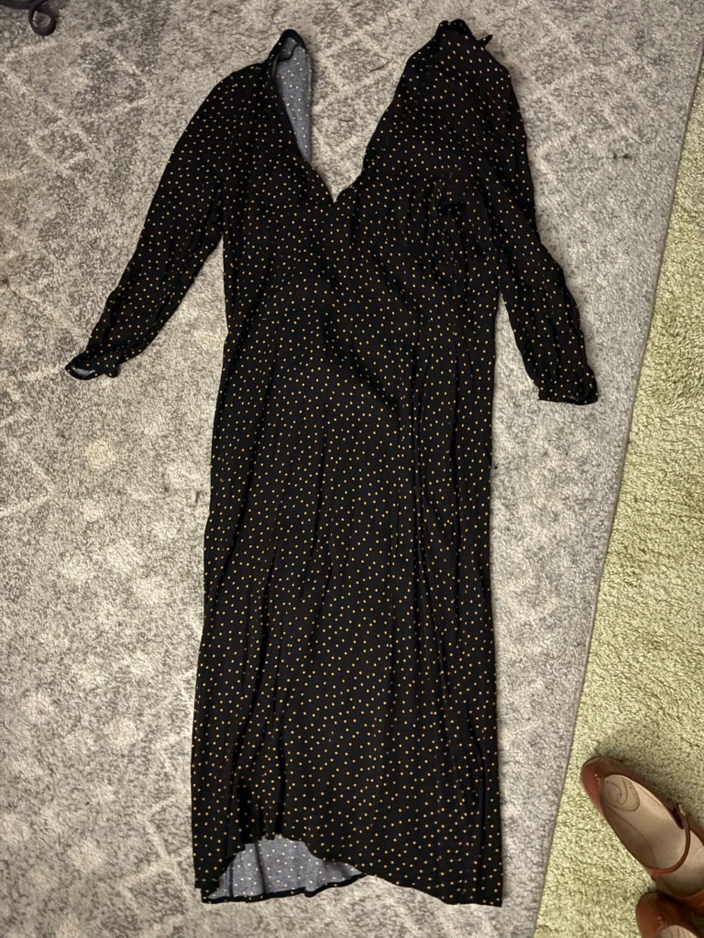 Reformation Black Maxi Dress with Gold Dot Print
